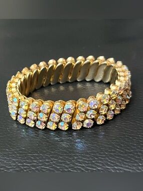 Vintage Golden Aurora Borealis Crystal Stretch Bracelet - Women Jewelry